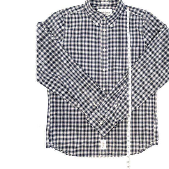Abercrombie Men's | Y2K Cream & Navy Long Sleeve Cotton Muscle Button Down XL - Picture 9 of 11
